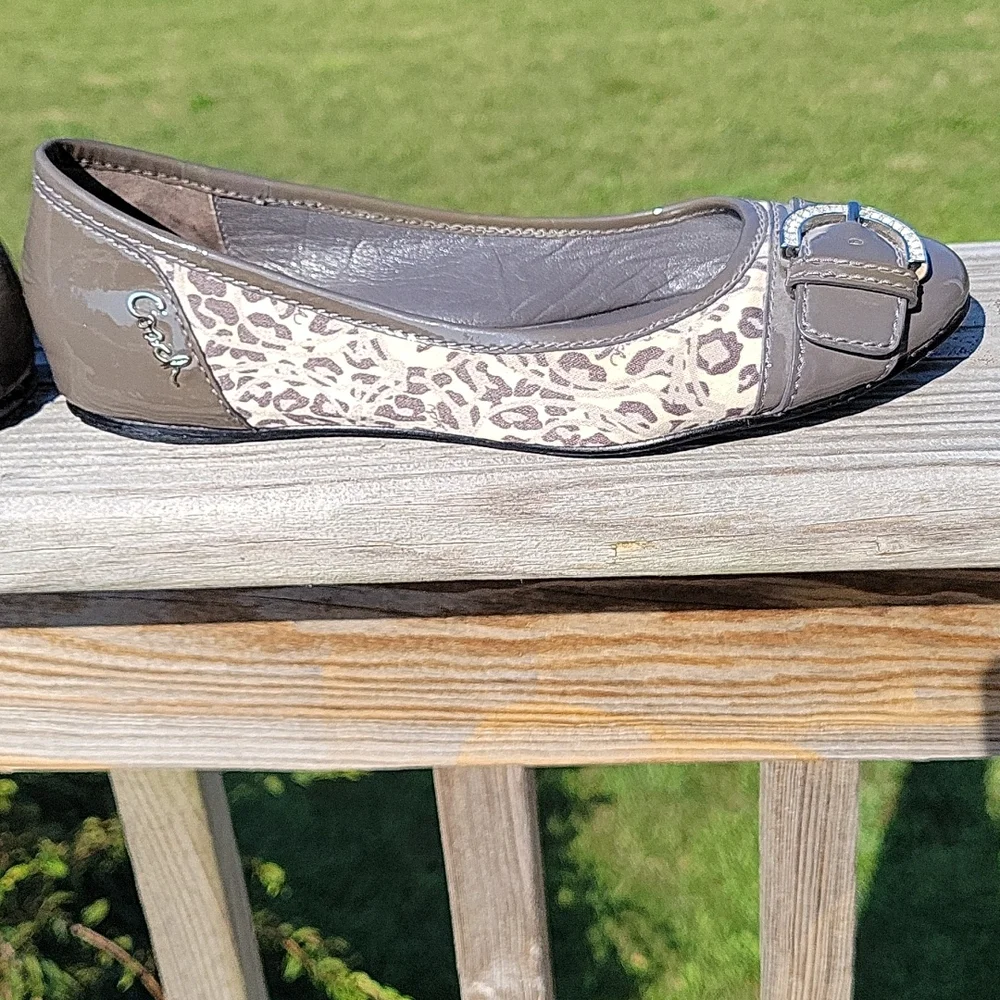 Coach Taupe Leather & Patent Ballet Flats with Buckle